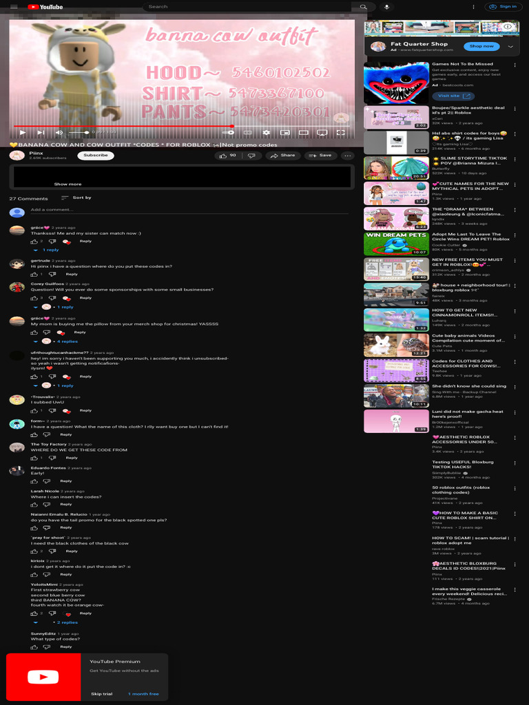 ?banana Cow and Cow Outfit Codes For Roblox?Not Promo Codes - Youtube | PDF