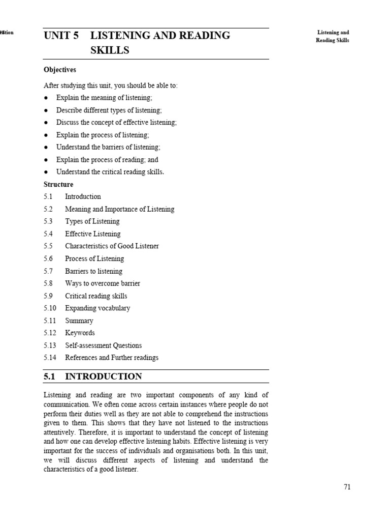 Unit 5 Listening and Reading 15pg | PDF | Reading Comprehension | Fluency