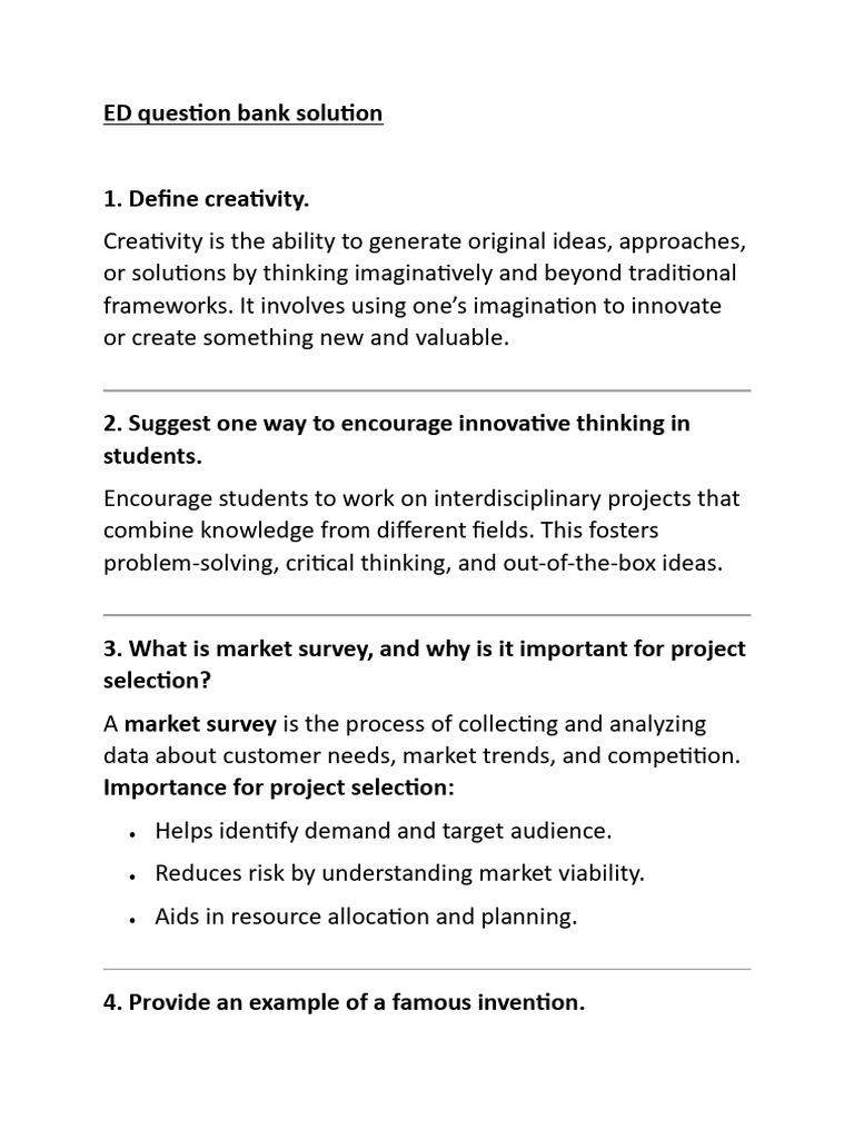 ED Question Bank Solution | PDF | Entrepreneurship | Innovation