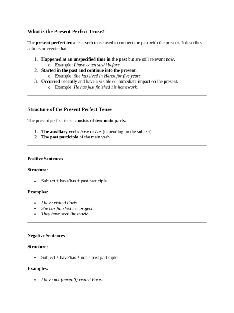 Understanding the Present Perfect Tense | PDF | Perfect (Grammar ...