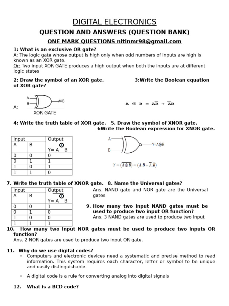 Digital Electronics Q&A: Logic Gates & Codes | PDF | Logic Gate ...