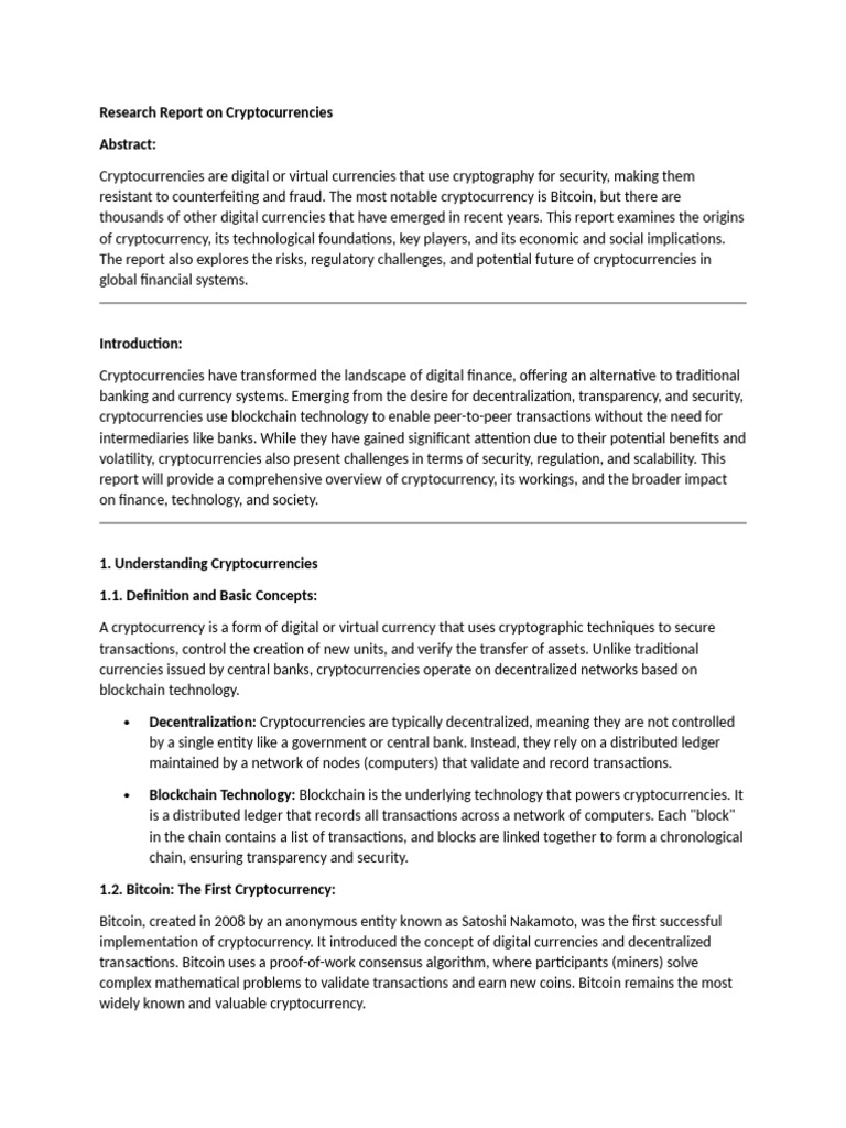 Comprehensive Cryptocurrency Research Report | PDF | Cryptocurrency ...