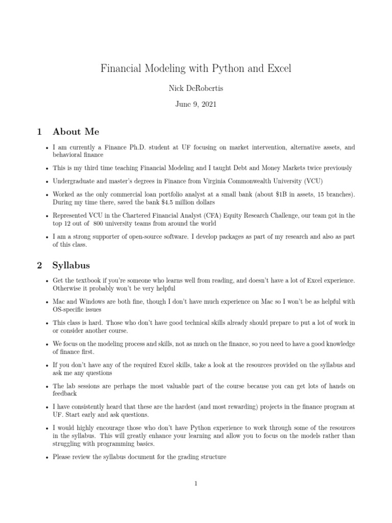 LN1 Financial Modeling with Python and Excel | PDF | Financial Modeling ...