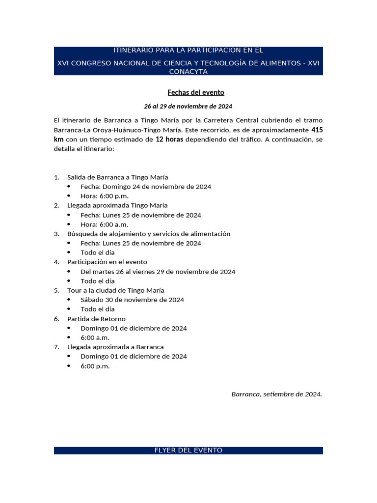 Itinerario para La Participación en El Xvi Congreso Nacional de Ciencia ...