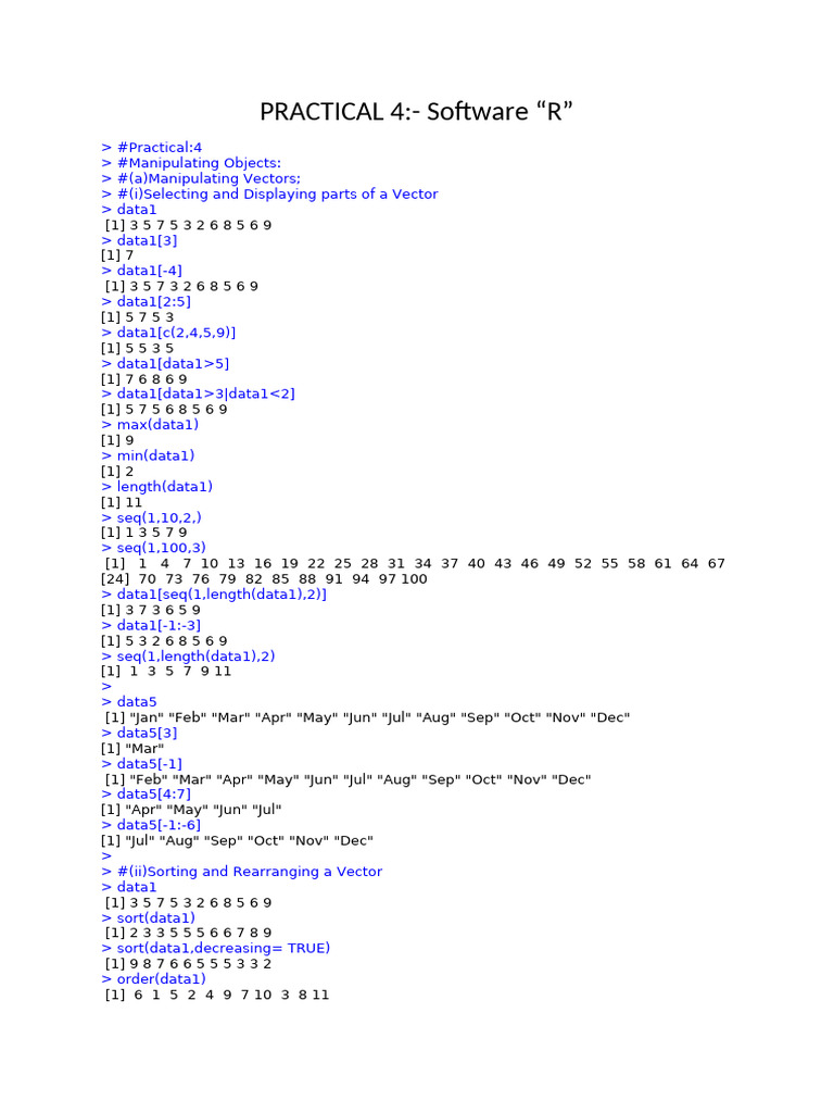 PRACTICAL 4:-Software "R" | PDF | Computer Programming