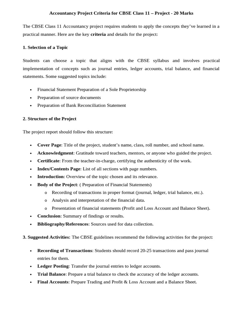 Accountancy Project Criteria For CBSE Class 11 | PDF | Balance Sheet ...