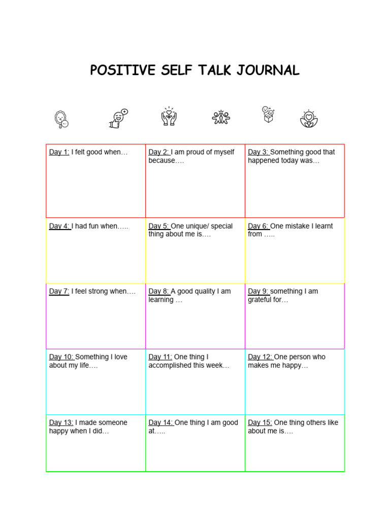 Positive Self Talk Journal Activity | PDF