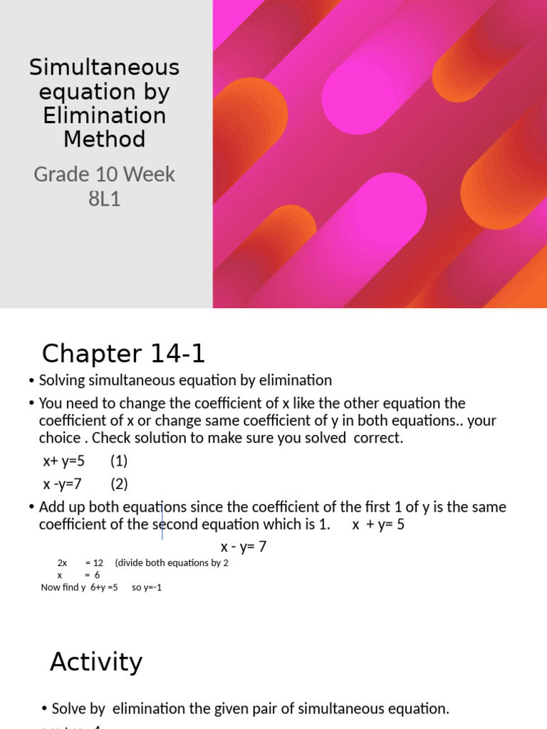 Solving Simultaneous Equations: Elimination | PDF