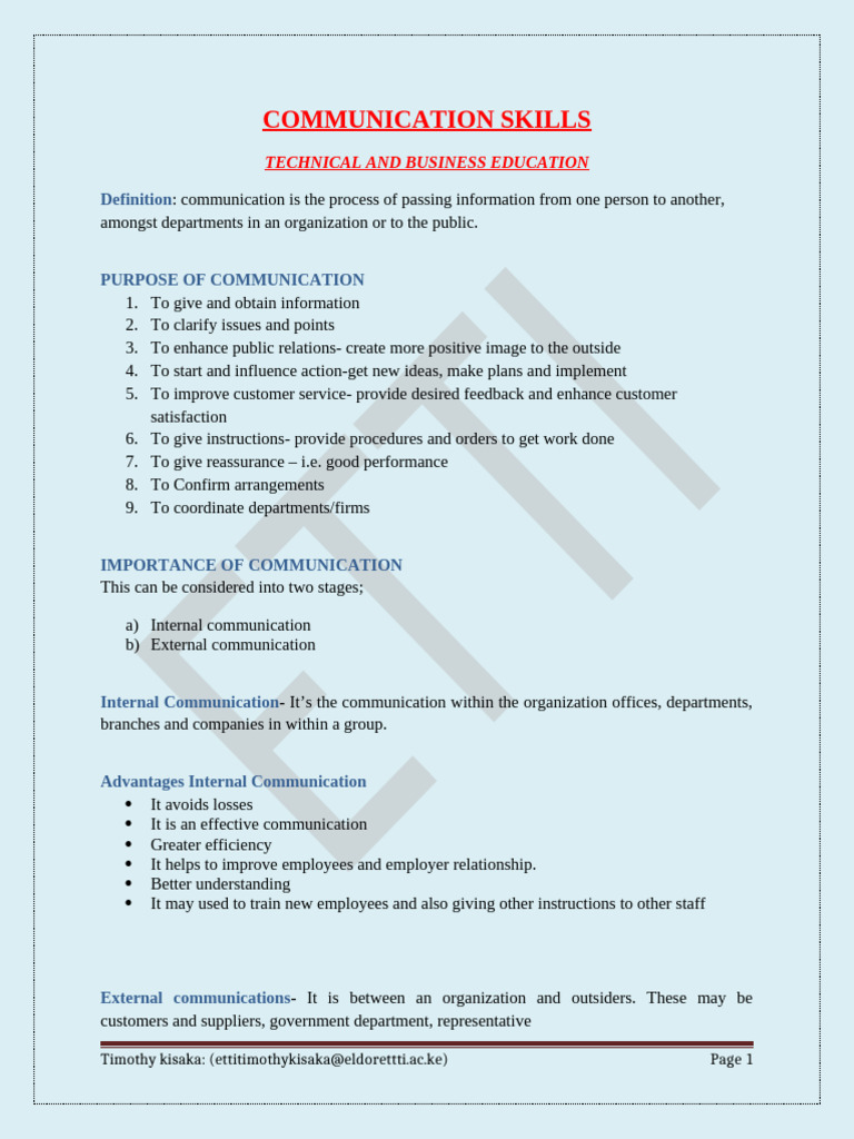 Communication Skills 1 1 | PDF | Communication | Verb