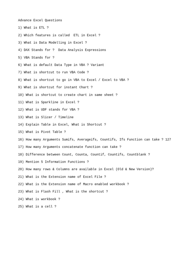 Advanced Excel Interview Questions | PDF
