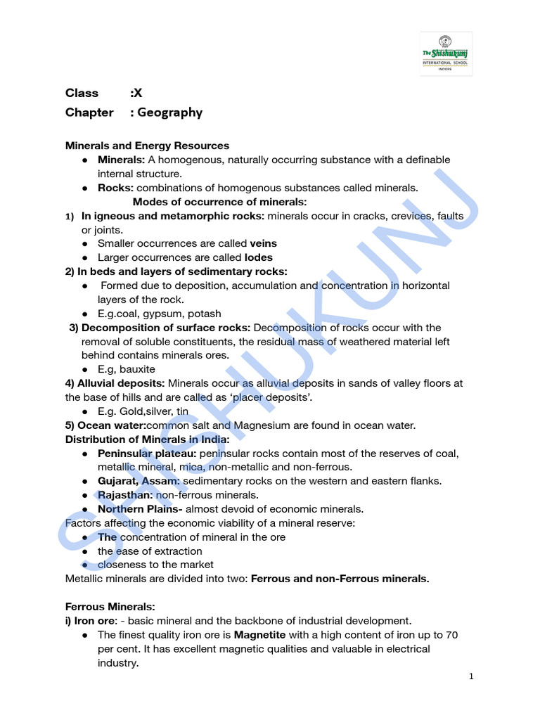 Summary Minerals Pdf Coal Rock Geology