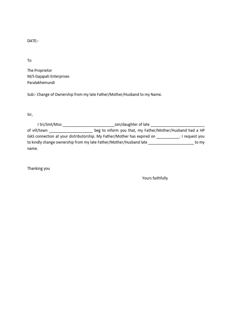 Indane Gas Ownership Transfer After Death | PDF
