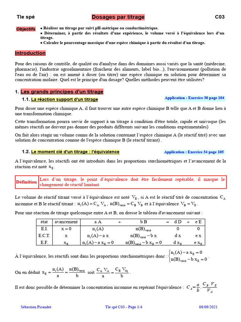 Dosages par titrage : méthodes et applications | PDF | Titrage | Chimie
