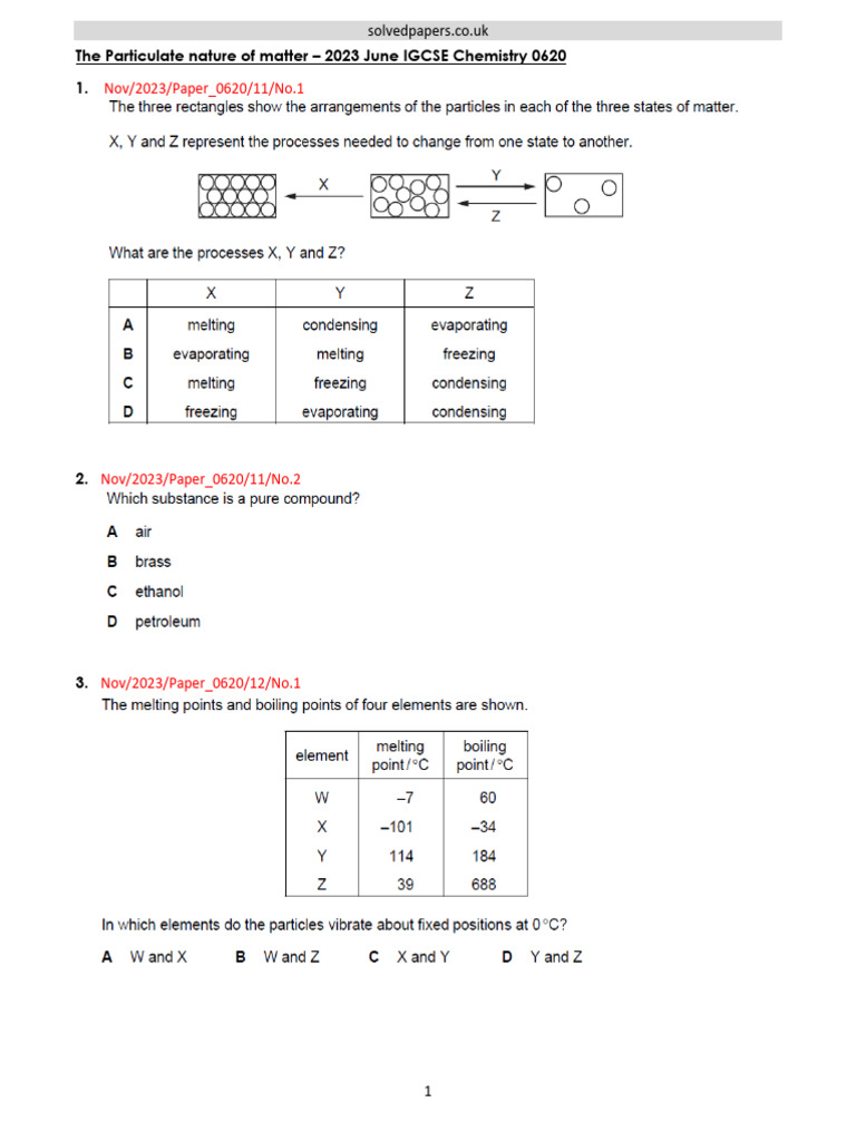 2023N States of Matter IGCSE Chem 0620 | PDF