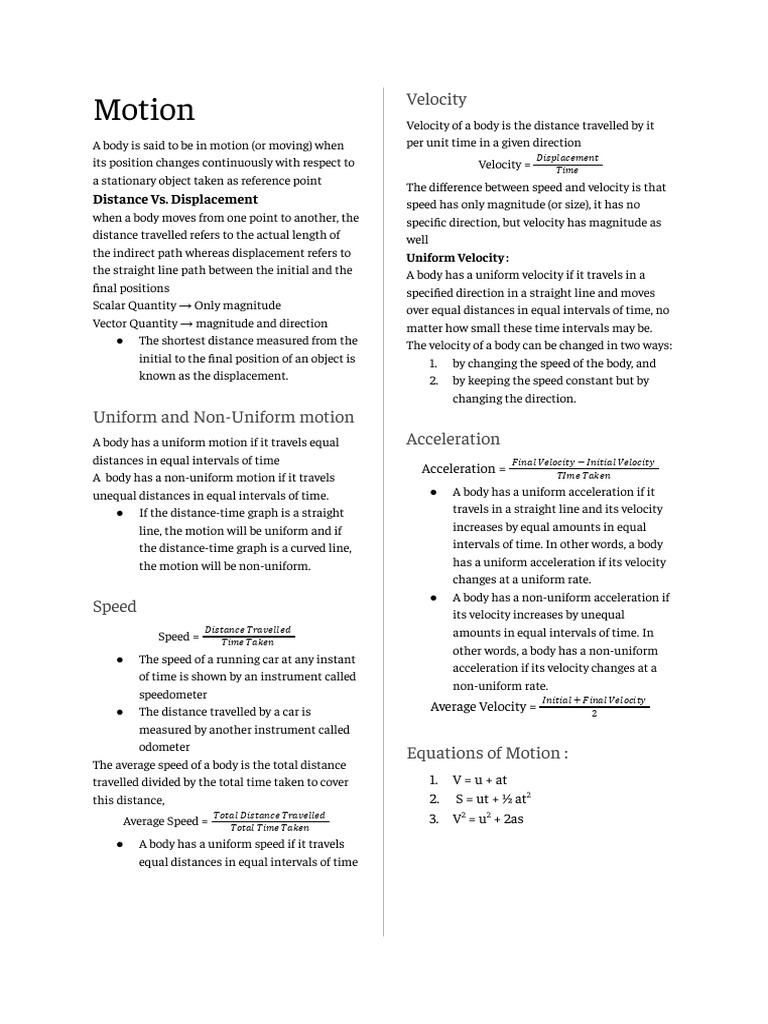 Motion - (NCERT and Lakhmeer) | PDF | Velocity | Speed