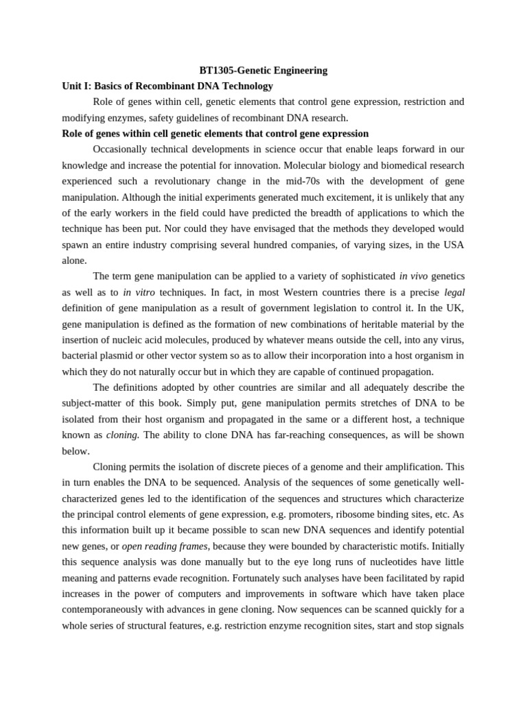 Genetic Engineering DNA | PDF | Molecular Cloning | Restriction Enzyme