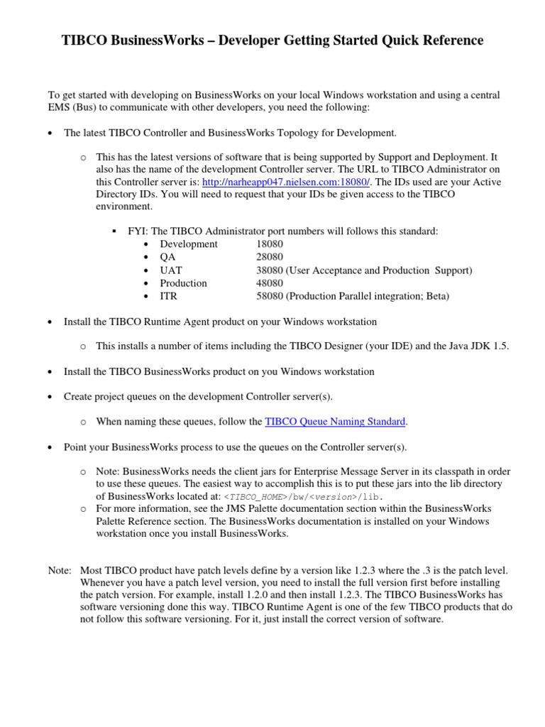 TIBCO Business Works - Developer Getting Started Quick Reference | PDF ...