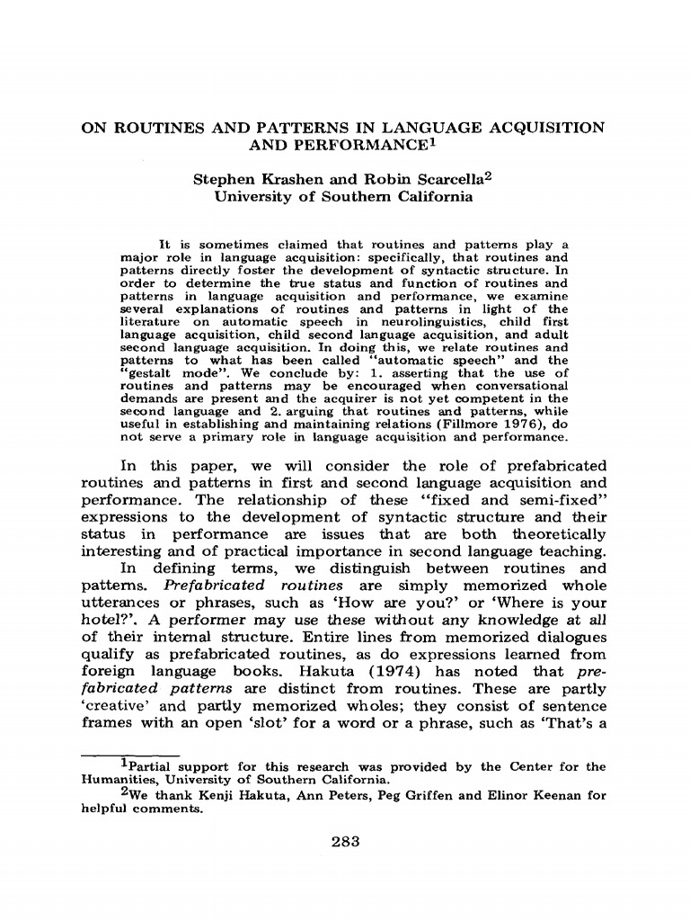 Routines and Patterns | PDF | Language Acquisition | Second Language