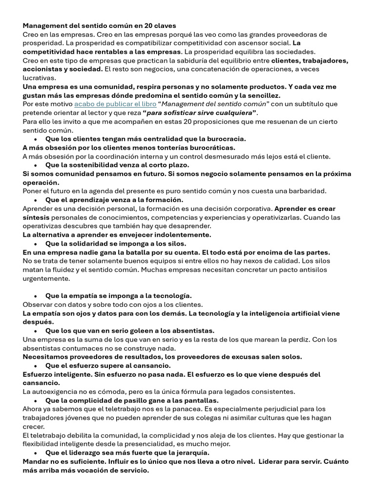 Management del sentido común en 20 claves | PDF