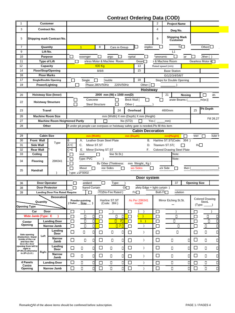 Contract Ordering Data for Lifts | PDF | Elevator | Door