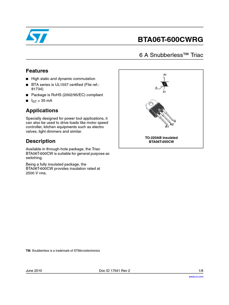 Bta06t 600cwrg | PDF | Electrical Equipment | Manufactured Goods