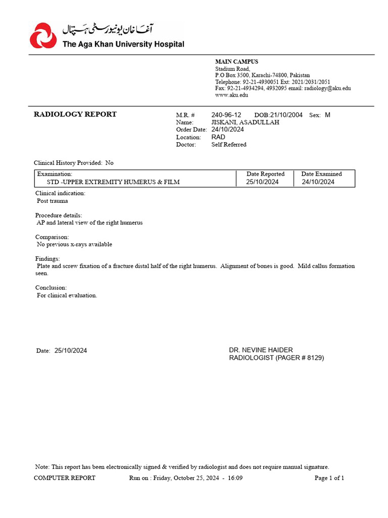 Radiology Report: 240-96-12 21/10/2004 12:00:00AM M 24/10/2024 RAD | PDF