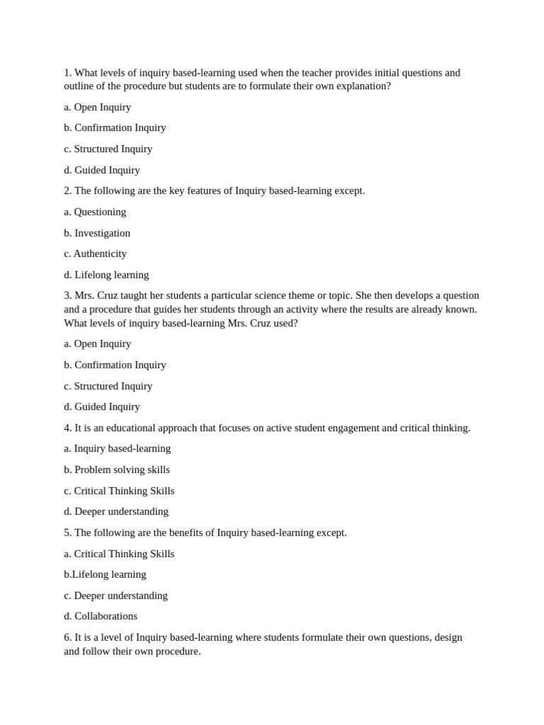 Inquiry-Based Learning: Key Concepts and Levels | PDF