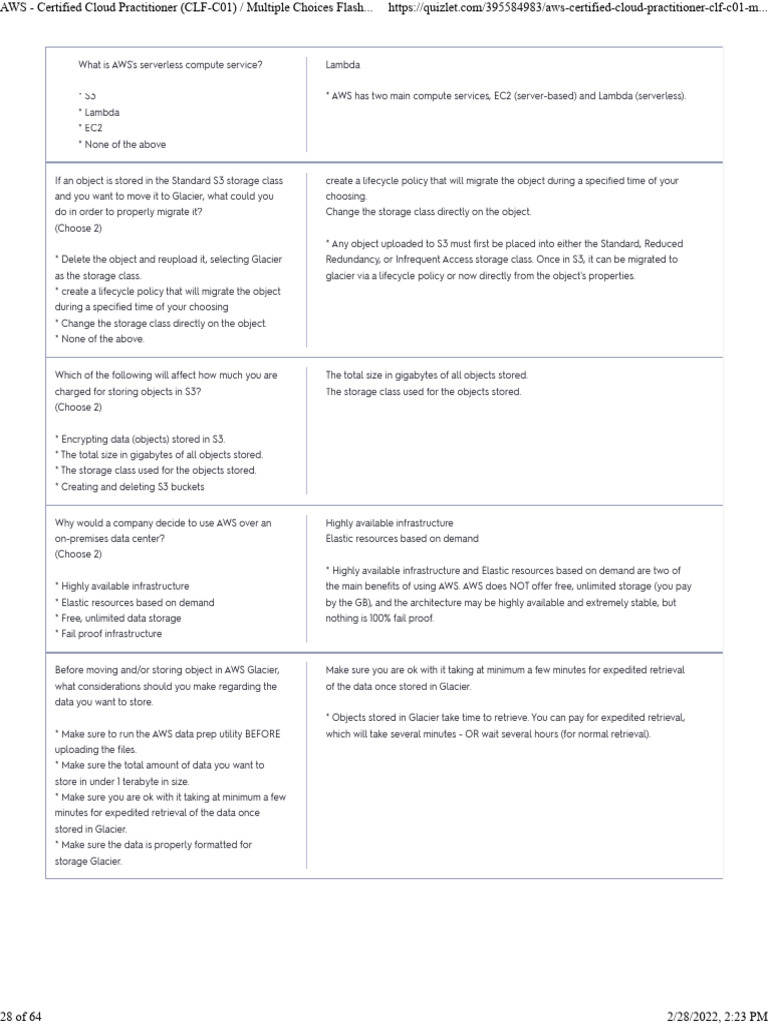 Aws Certified Cloud Practitioner Clf C01 Notes 28 Pdf Amazon