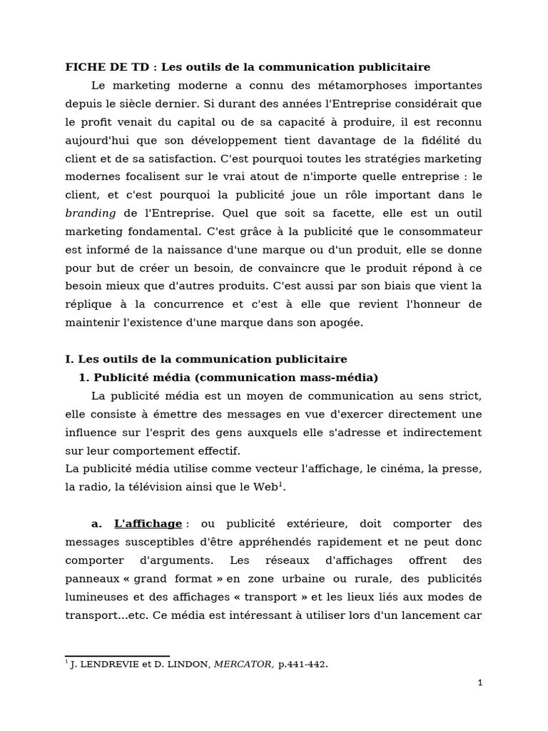Outils de communication publicitaire | PDF | Publicité | Média ...