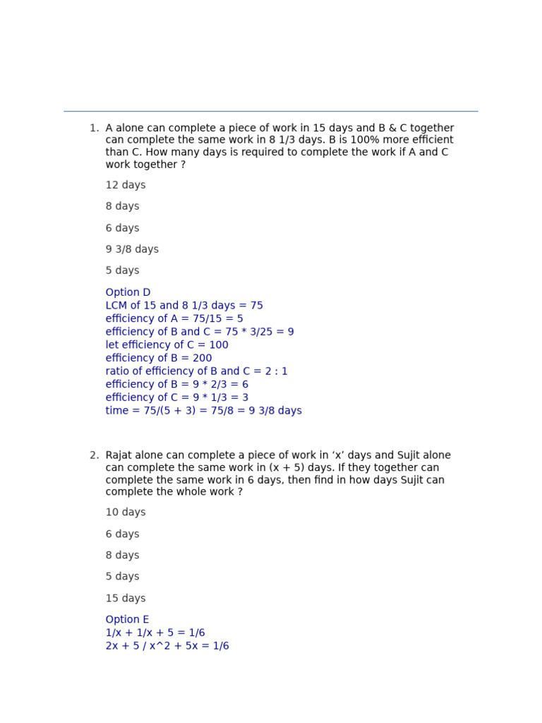 Time and Work Solution 1 | PDF