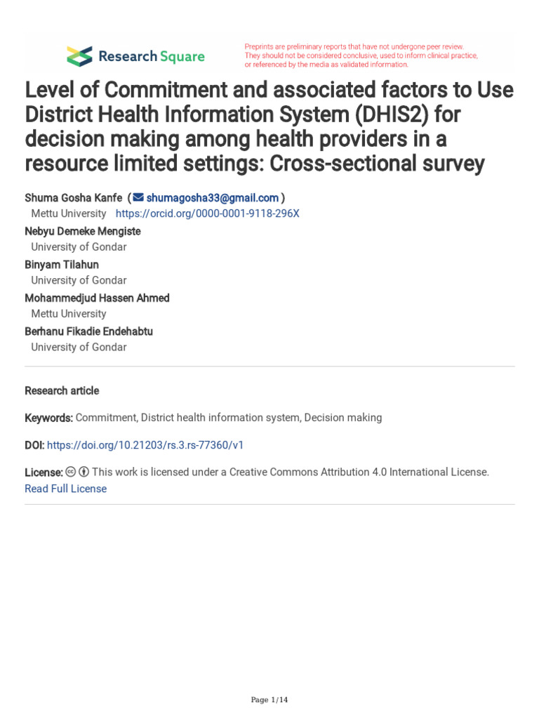 Commitment to DHIS2 Data Use in Ethiopia | PDF | Qualitative Research ...