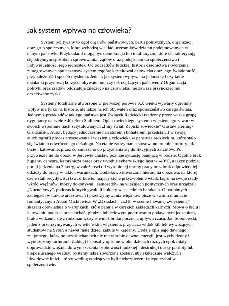 Jak Cierpienie Wpływa Na System Wartości Wyznawany Przez Człowieka Jak system wpływa na człowieka | PDF