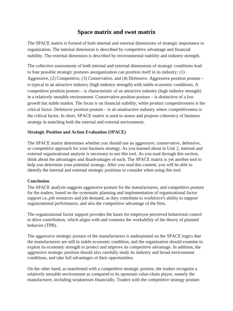 Space matrix and swot matrix pdf apple inc swot analysis