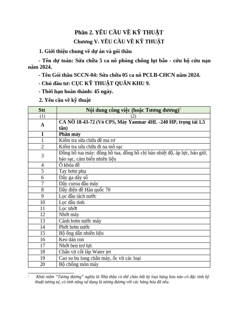 Phần 2 CHUONG V YEU CAU KY THUAT | PDF