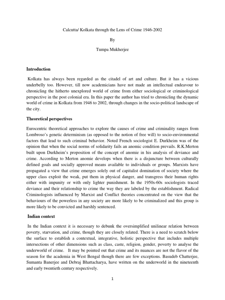 Calcutta Kolkata through the Lens of Cri PDF Criminology Deviance
