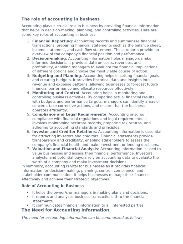 Importance of Accounting in Business | PDF | Accounting | Financial ...