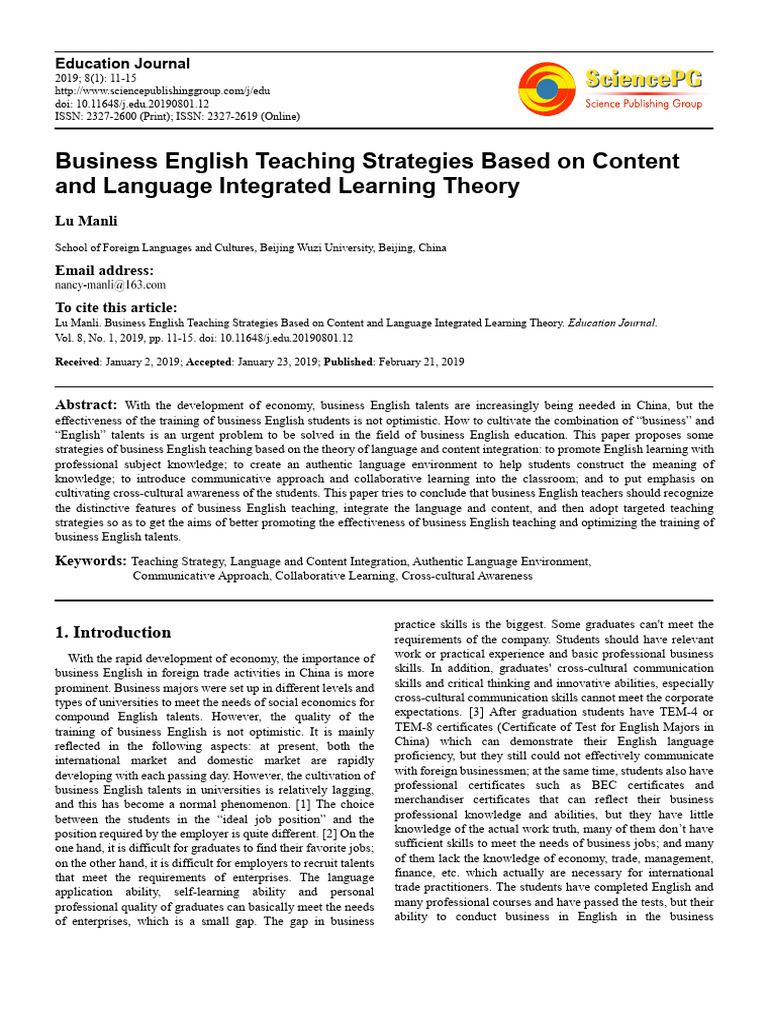Business English Teaching Strategies Based On Cont | PDF | Learning ...