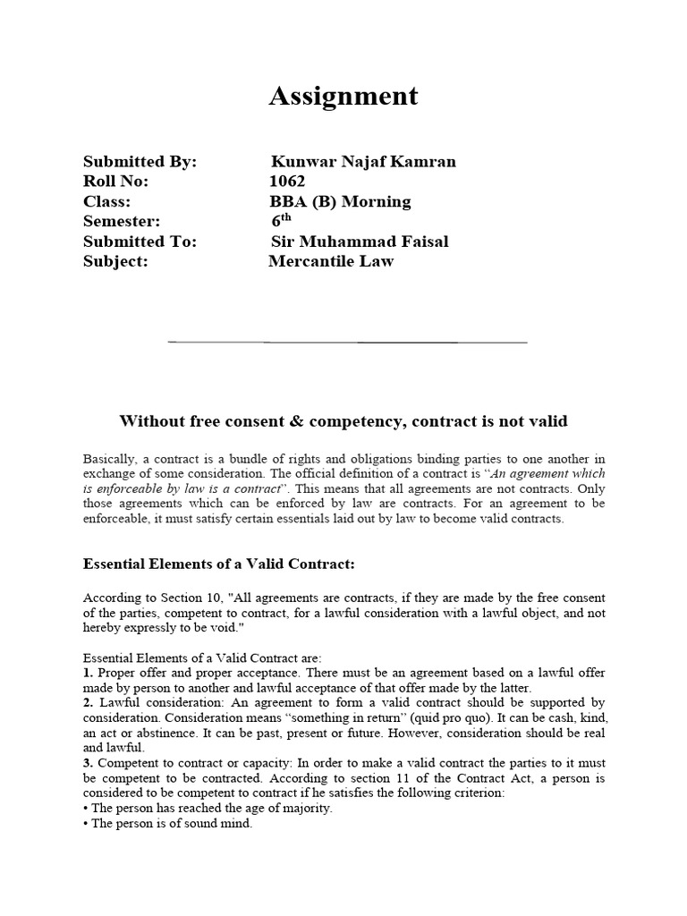 Mercantile Law Assignment | PDF | Consideration | Consent