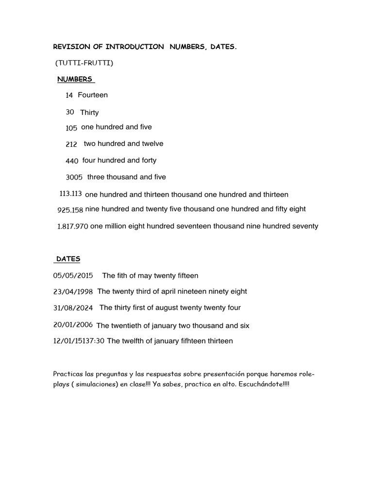 Introduction, Numbers, Dates and Time | PDF