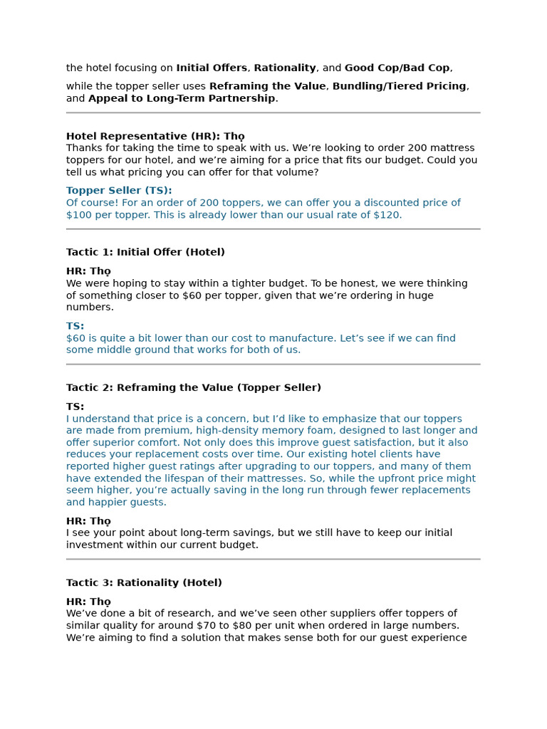The Hotel Focusing On Initial Offers | PDF | Pricing | Negotiation
