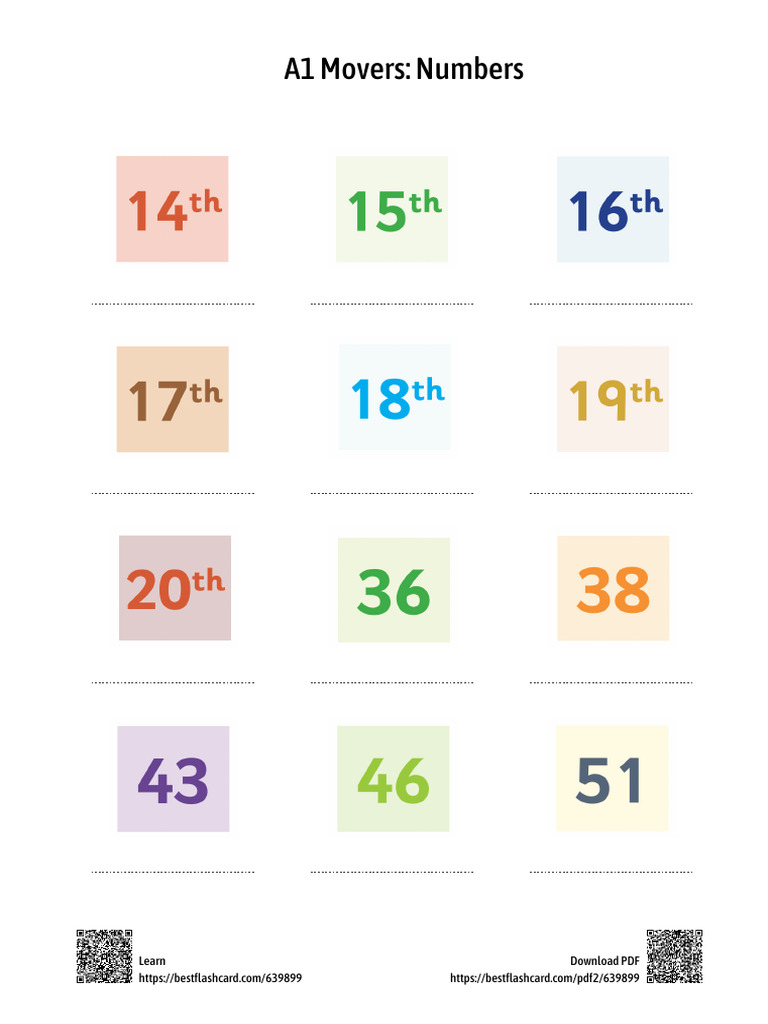 A1 Movers Vocabulary: Numbers Guide | PDF