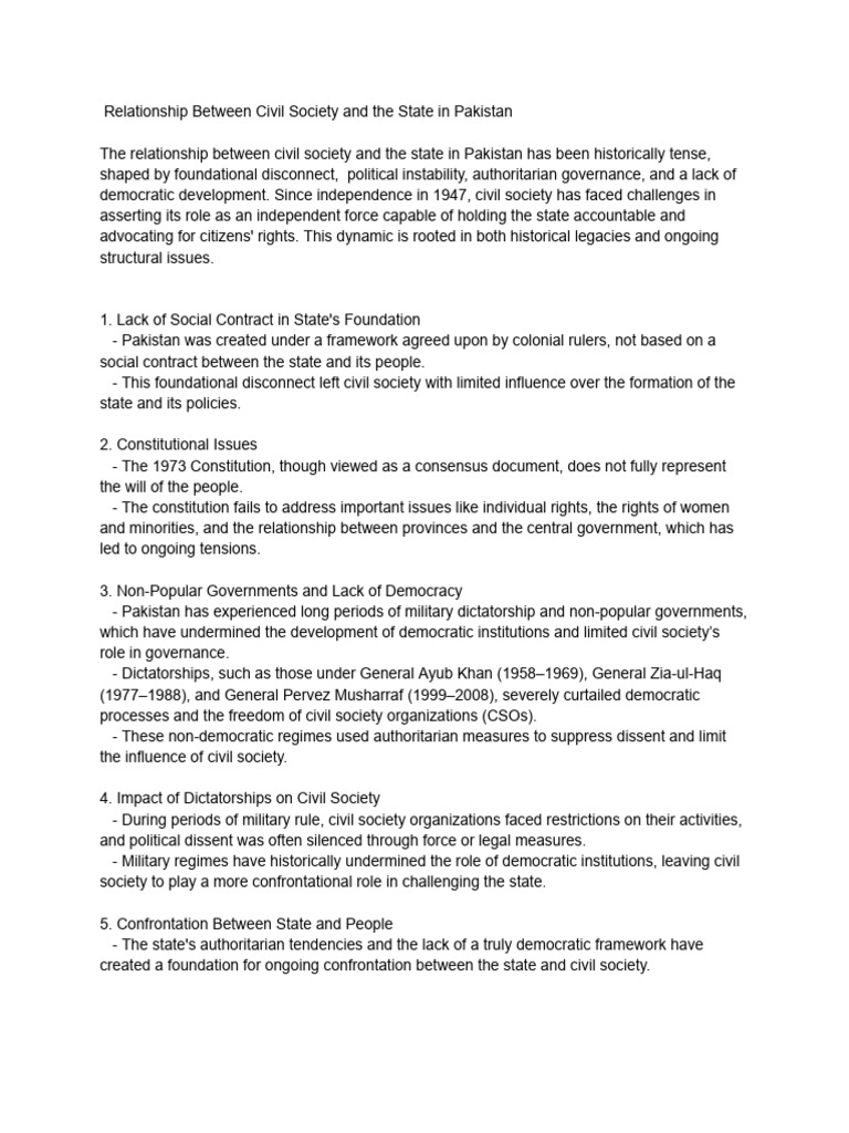 Relationship Between Civil Society & State in Pakistan | PDF ...