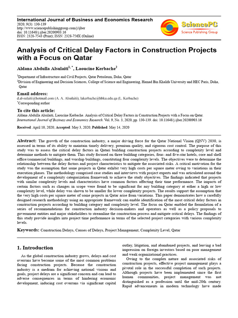 Delay Factors in Qatar Construction Projects | PDF | Project Management ...