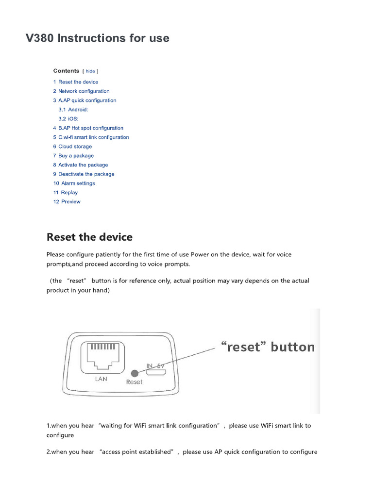 V380 Instructions For Use | PDF