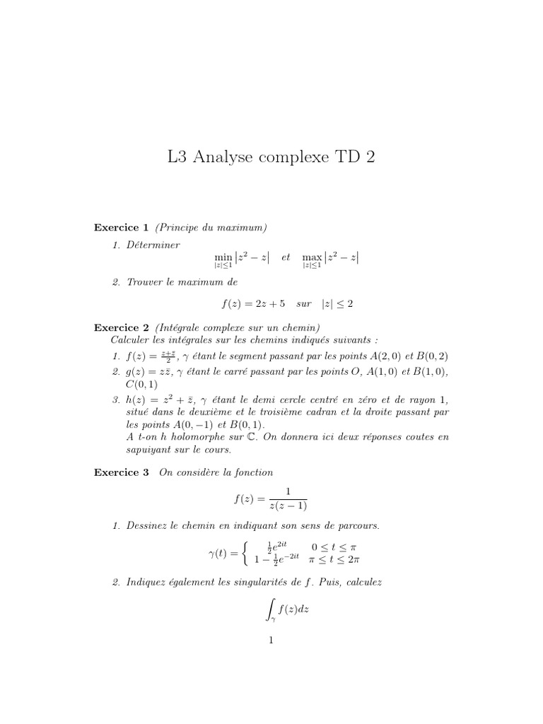 Exercices d'analyse complexe TD 2 | PDF | Fonction holomorphe ...