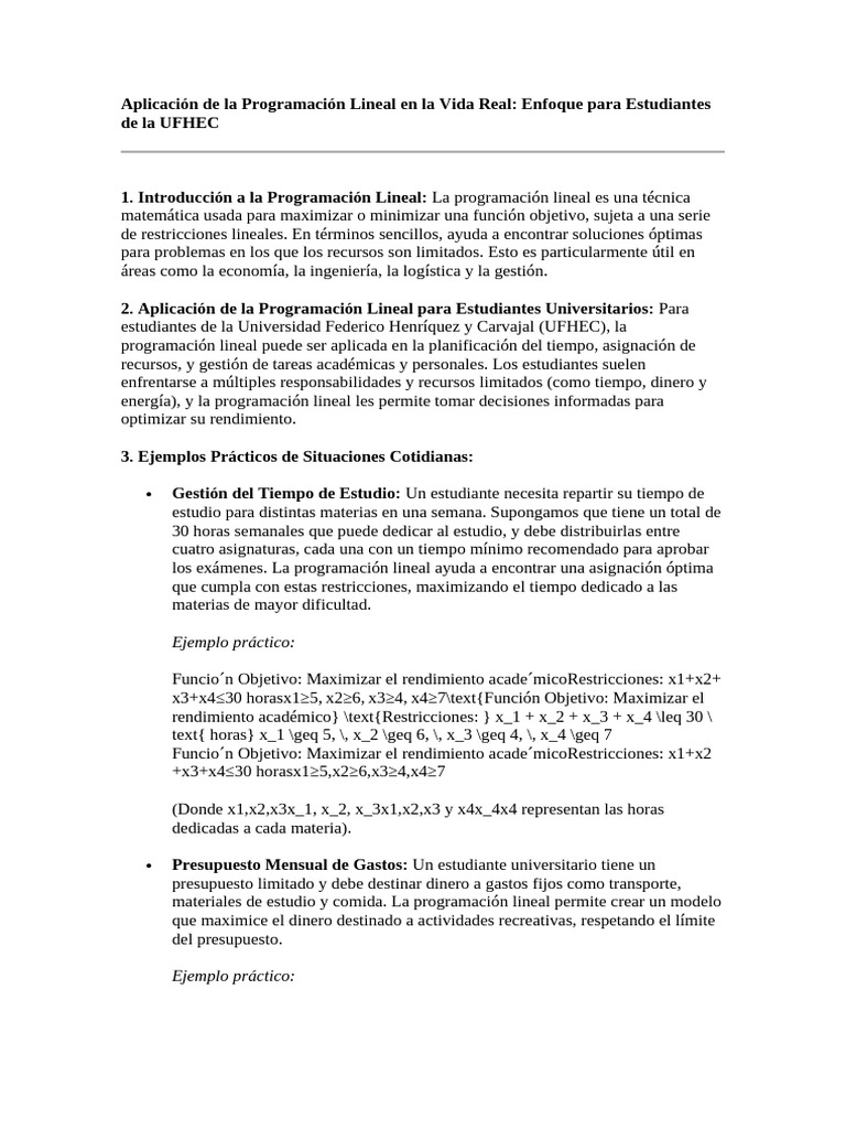 Aplicación de La Programación Lineal en La Vida Real | PDF ...