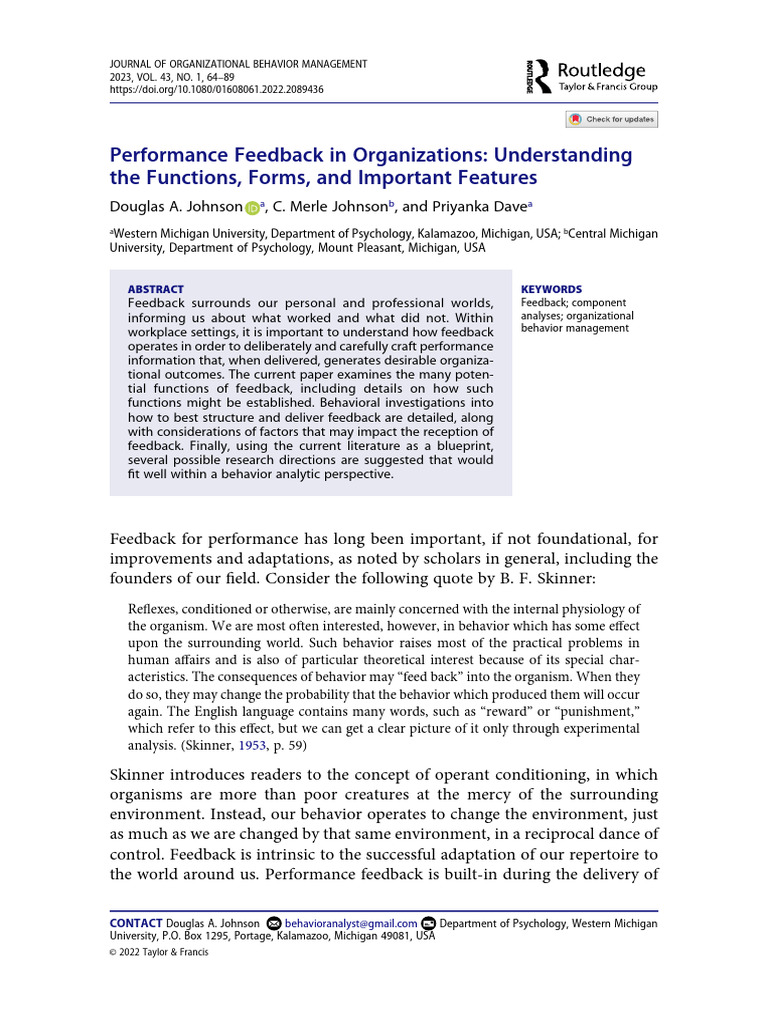 Functions and Features of Performance Feedback | PDF | Reinforcement ...