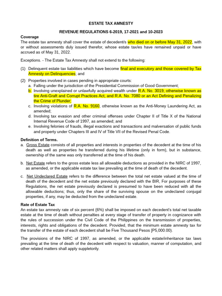 Estate Tax Amnesty Guidelines 2023 | PDF | Estate Tax In The United ...