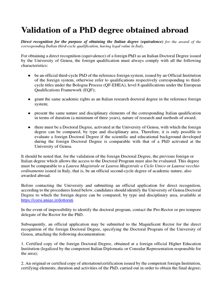 Validation of A PHD Degree Obtained Abroad | PDF | Academic Degree ...