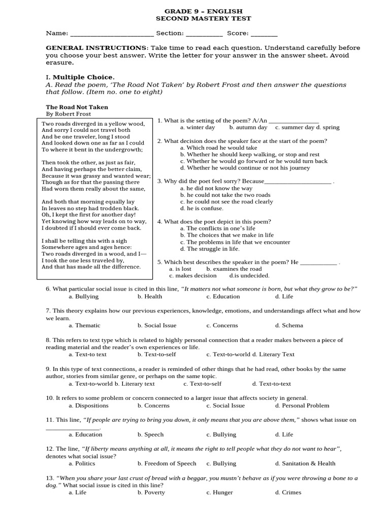 Mastery Test on Literary Diversity | PDF | Psychology | Cognition
